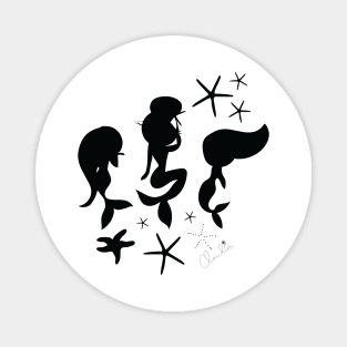 Black White Mermaid Stars Seamless Pattern Print Design Magnet